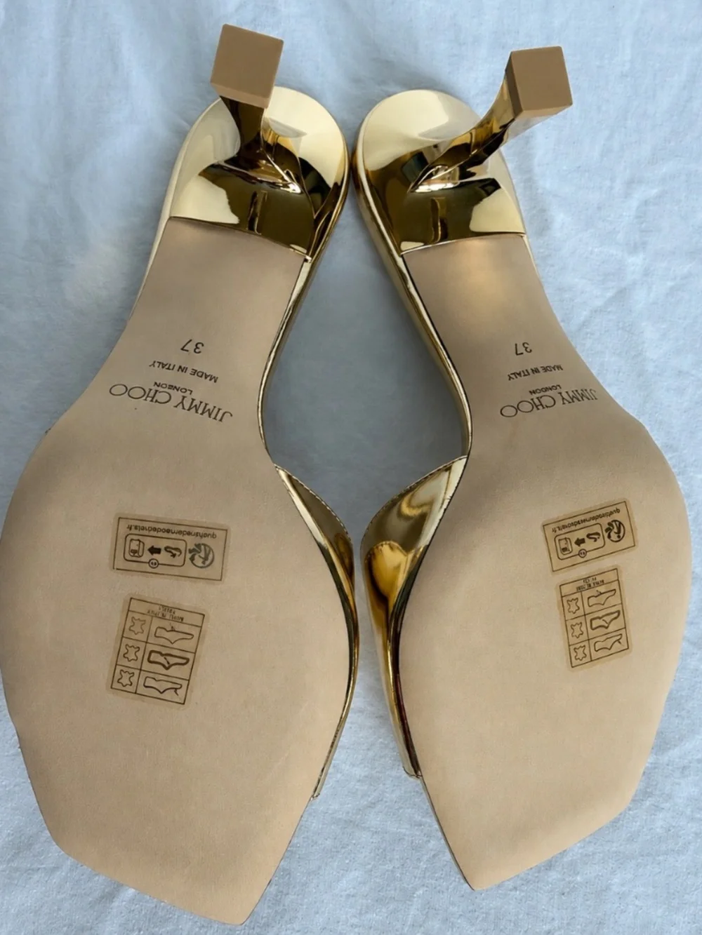 Jimmy Choo Skye 70 Metalic Gold Leather Mule Heels - Size 37